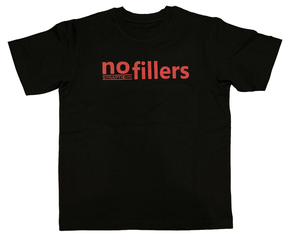 T-Shirt with a red 'NO FILLERS' print